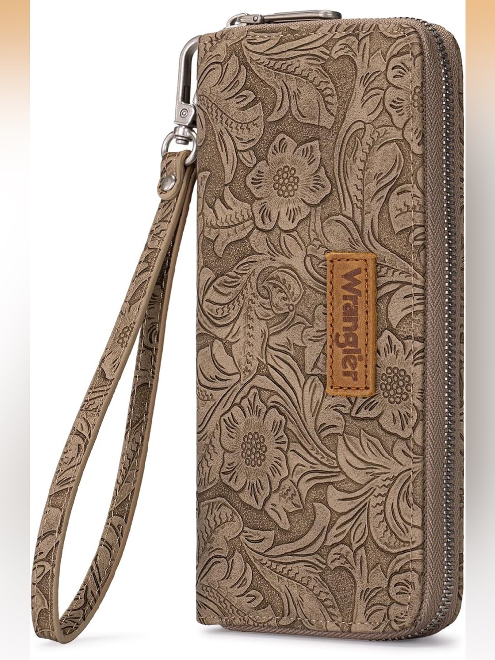 Wrangler Floral Embossed Taupe Wristlet Wallet